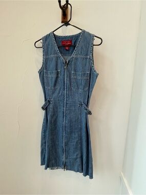 Limited Jeans Blue Denim Sleeveless Zip Front Utility Mini Dress Size S